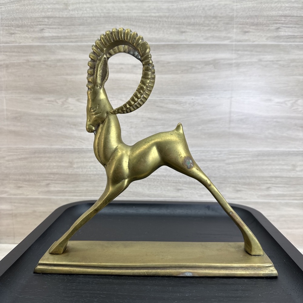 Vintage Art Deco Solid Brass Gazelle/Ram MCM Figurine Statue 9.25"x 9"x 2.25" - Picture 4 of 13
